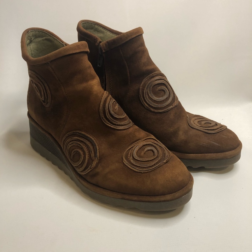 Fly London Swirl Cognac Cuba Wedge Ankle Boot